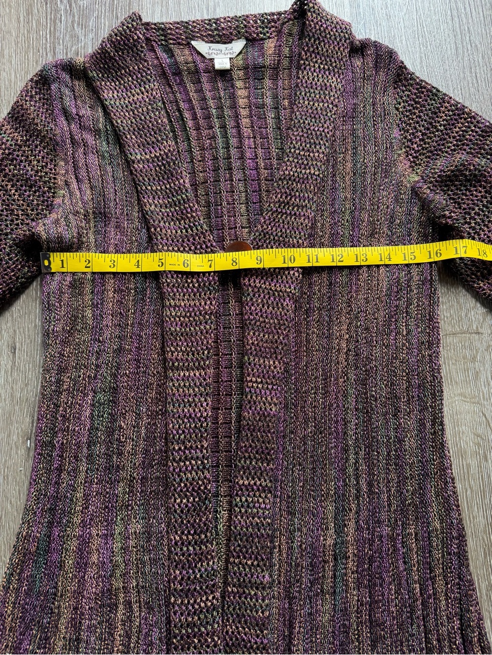 Krazy Kat Long Ribbed‎ Single-Button Cardigan -  Multicolor - Picture 7 of 9
